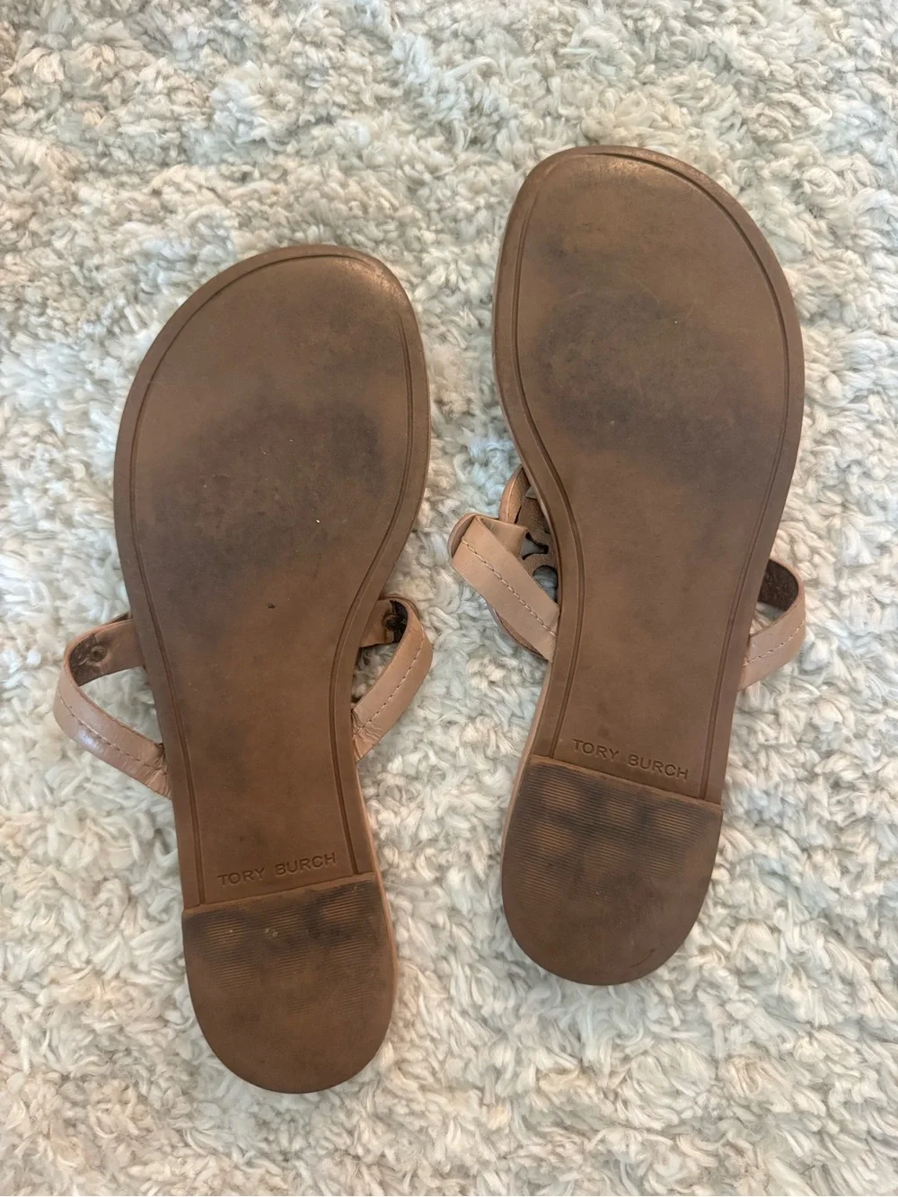 Tory Burch Tan Leather Miller Logo Thong Sandals